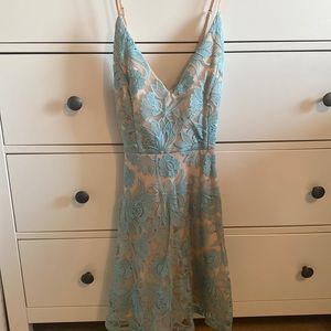Light blue and tan floral print dress